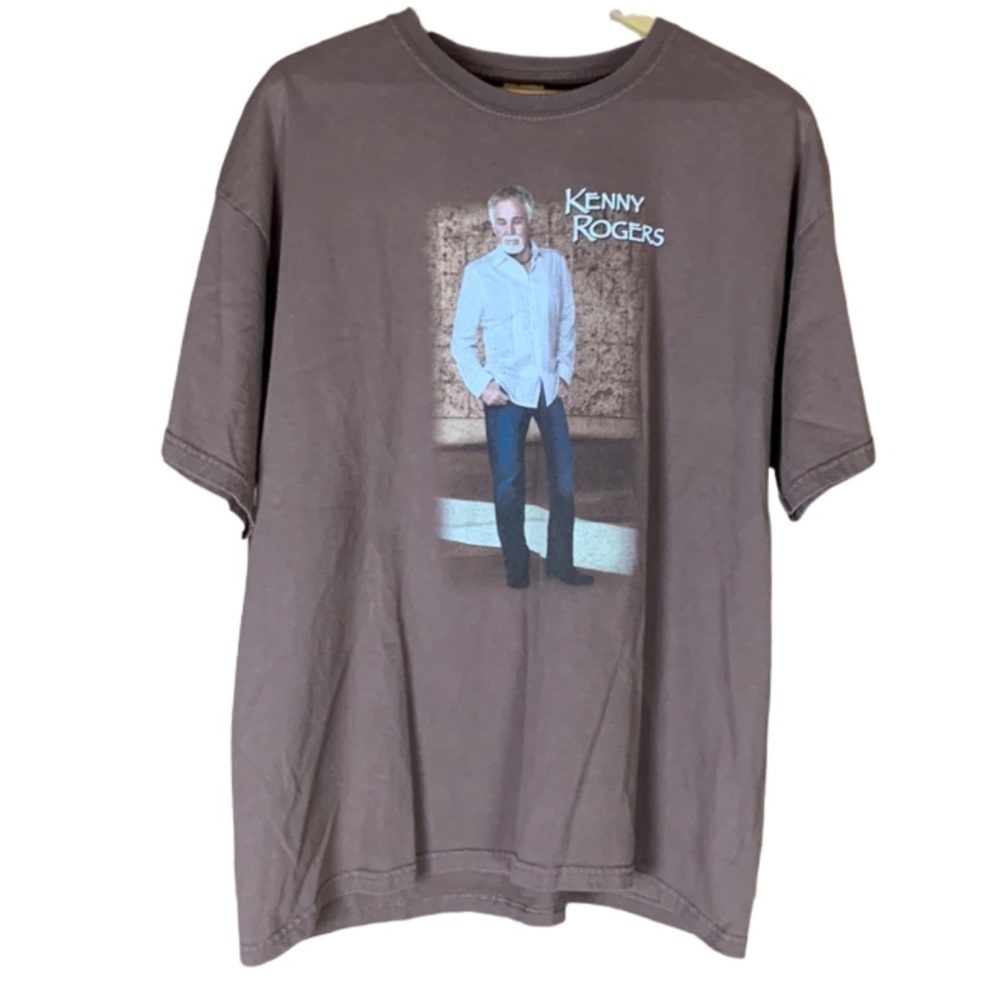 Kenny Rogers album / hits short sleeve t-shirt Size XL Brown